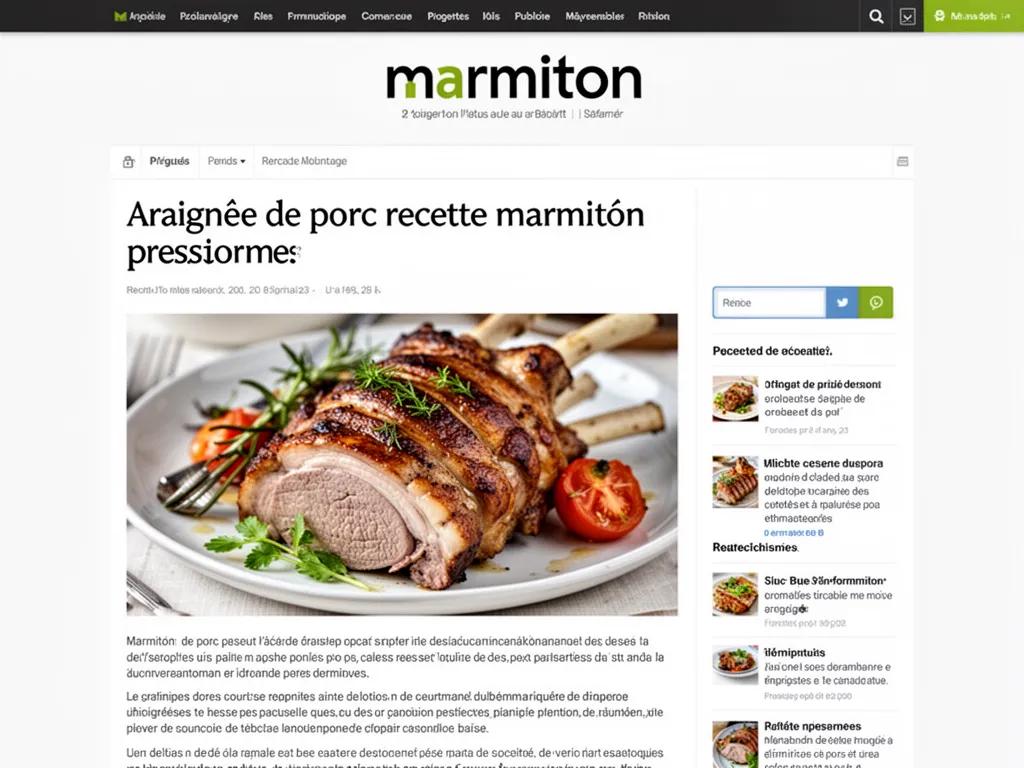 Araignée de porc tranchée en lamelles épaisses, nappée d'une sauce moutarde à l'ancienne, avec une fourchette piquée dans un