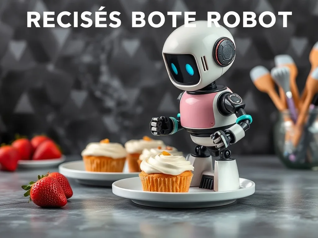 Robot pâtissier en pleine action dans une cuisine lumineuse, préparant une pâte pour un gâteau
